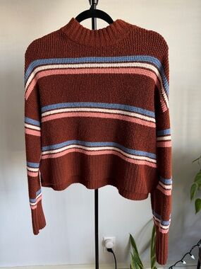 Arizona Jean Company | Rust Striped Cowlneck Sweater w/ Blue and Pink Accents